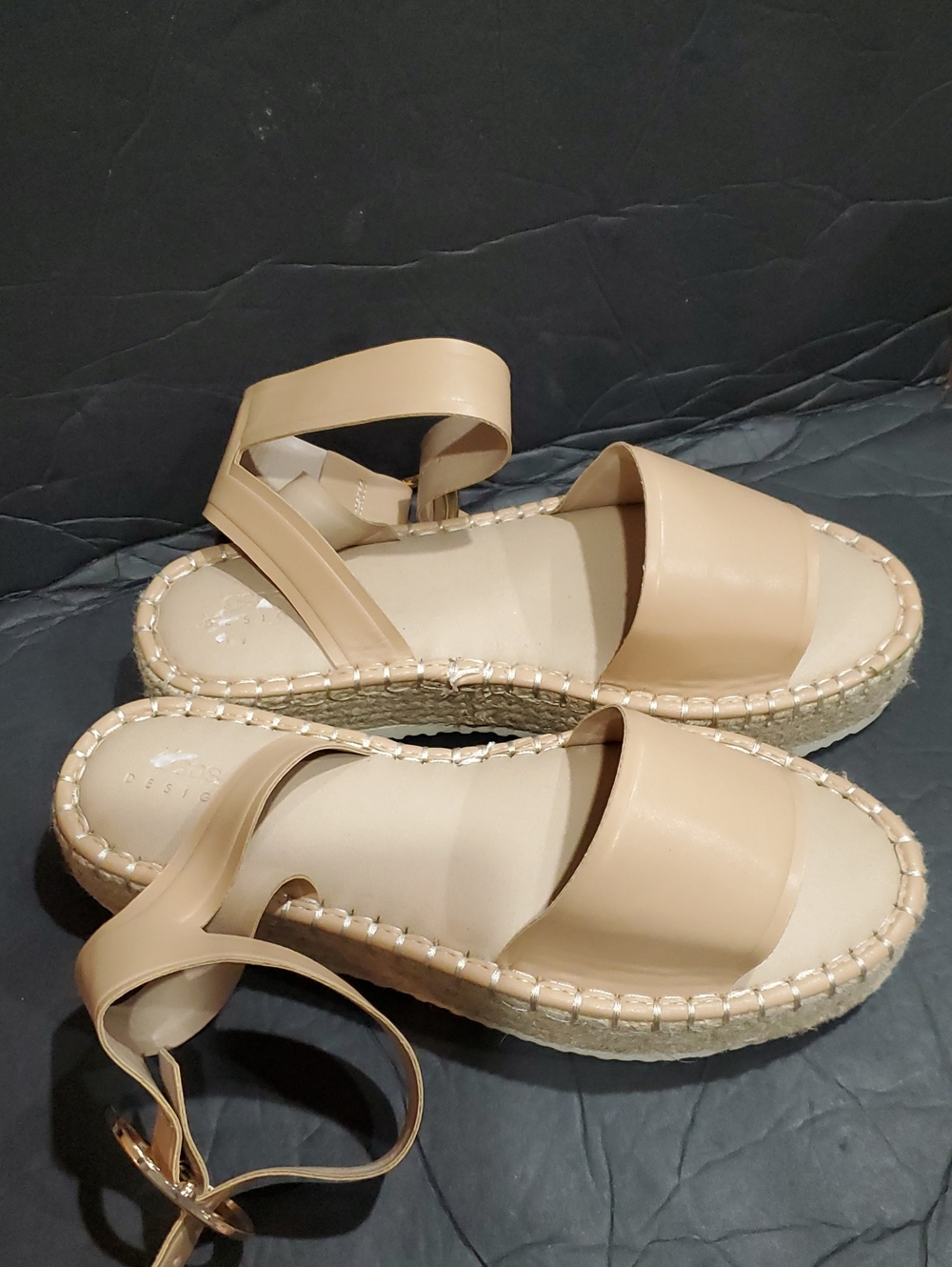 ASOS DESIGN wide fit Jinny tan beige anklestrap platform Espadrilles size US10